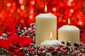 White candles in autumn winter decoration