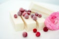 White candy paste with frozen cranberries