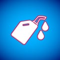 White Canister for motor machine oil icon isolated on blue background. Oil gallon. Oil change service and repair. Vector Royalty Free Stock Photo