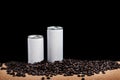 White cans with coffee beans