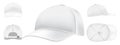 White Cap Mockup. Sport Caps Top View, Baseball Hat And Uniform Hats Views Realistic 3D Vector Set. Casual Clothing