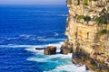 Pacific Ocean Waves Crashing At Bottom Of Sandstone Cliffs, Sydney, Australia