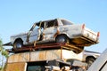 White car abandoned in scrapping Royalty Free Stock Photo