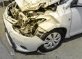 White car crash after accident And the engine condition inside t Royalty Free Stock Photo