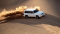 White car in dasht e lut or sahara desert Royalty Free Stock Photo