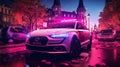 Ultra Realistic Police Car In Vibrant Fuchsia Night Scene