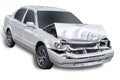 White car get damaged by accident on the road. Isolated on white background. Saved with clipping path Royalty Free Stock Photo