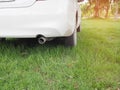 White car on green grass. Royalty Free Stock Photo