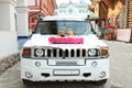 White Car for newlyweds with Teddy bear decorations Royalty Free Stock Photo