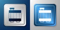 White Car radiator cooling system icon isolated on blue and grey background. Silver and blue square button. Vector Royalty Free Stock Photo