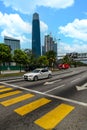 Fast white car running extremely fast on the highway of Kuala Lumpur Royalty Free Stock Photo