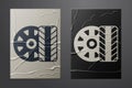 White Car tire wheel icon isolated on crumpled paper background. Paper art style. Vector