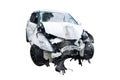 White car The car was hit by an accident isolate on white background Royalty Free Stock Photo