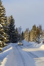 White car winter road