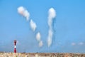 White carbon fiber clouds in blue sky hiding naval destroyers from anti-ship missiles, military show Royalty Free Stock Photo