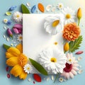 White card, a blank sheet decorated with multifloral flowers