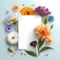 White card, a blank sheet decorated with multifloral flowers