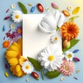 White card, a blank sheet decorated with multifloral flowers