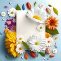 White card, a blank sheet decorated with multifloral flowers