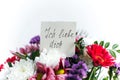 card for a bouquet with the inscription I love you in German in a bright beautiful bouquet of flowers Royalty Free Stock Photo