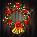 White card with Christmas wreath and bow Royalty Free Stock Photo