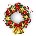 White card with Christmas wreath and bow Royalty Free Stock Photo