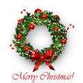 White card with Christmas wreath and bow Royalty Free Stock Photo