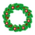 White card with Christmas wreath and bow. Vector illustration. Royalty Free Stock Photo