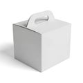 A white cardboard box with a handle on top is displayed on a plain white background Royalty Free Stock Photo