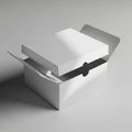 White cardboard box, partially open, on a smooth, light gray surface Royalty Free Stock Photo