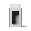White Cardboard Product Packaging Box with Clear Window and Hanging Tab on White Background Royalty Free Stock Photo