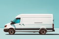 White cargo van. Solid color wall background