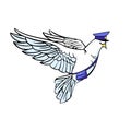 White carrier pigeon with a bag and a cap on a white Vector illustration