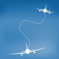 White cartoon airplanes in blue sky