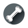 White cartoon bone icon flat design with long shadow in gray circle Royalty Free Stock Photo