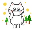 White cartoon cat has hay fever, vector illustration.