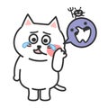 White cartoon cat has a toothache, vector illustration.