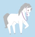 White cartoon horse with purple reins on blue background. Simplistic style equine character design. Cute horse Royalty Free Stock Photo