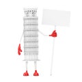 White Cartoon Leaning Pisa Tower Person with Empty White Blank Banner with Free Space for Your Design. 3d Rendering