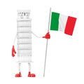 White Cartoon Leaning Pisa Tower Person with Italy Flag. 3d Rendering