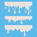 White cartoon slime on blue background. Abstract splash of white liquid. Drop and splashing cream or yogurt.