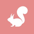 White cartoon squirrel icon isolated on pink. Vector flat animal silhouette Royalty Free Stock Photo