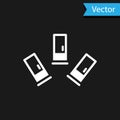 White Cartridges icon isolated on black background. Shotgun hunting firearms cartridge. Hunt rifle bullet icon. Vector Royalty Free Stock Photo