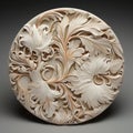 White Carved Circular Ornament With Naturalistic Details Royalty Free Stock Photo