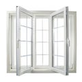 White casement window with open panes and grid pattern on white background photo Royalty Free Stock Photo