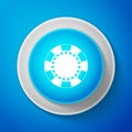 White Casino chip icon isolated on blue background. Circle blue button with white line Royalty Free Stock Photo