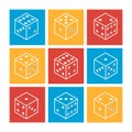 White casino dice on a colorful background. Set of flat modern line icons. Vector illustration. Royalty Free Stock Photo