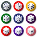 White casino dice on a colorful background. Set of modern icons with long shadows. Royalty Free Stock Photo