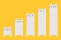 White cat column diagram. Funny 5 steps infographics template. Growing charts. Bar chart graph. Business icons presentation. Cute