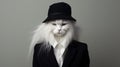 Whimsical White Cat: A Stylish Portrait In Tanbi Kei Fashion